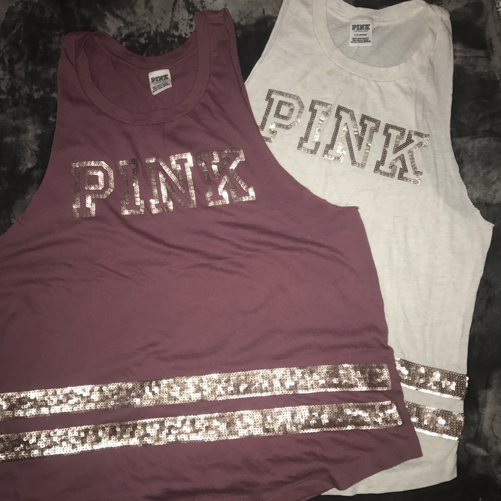 2 sequin VS PINK Large Muscle tops